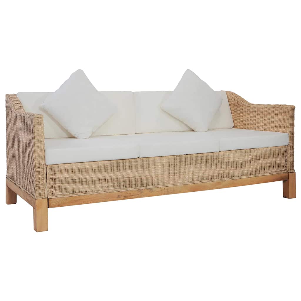 3-Sitzer-Sofa mit Kissen Natürliches Rattan