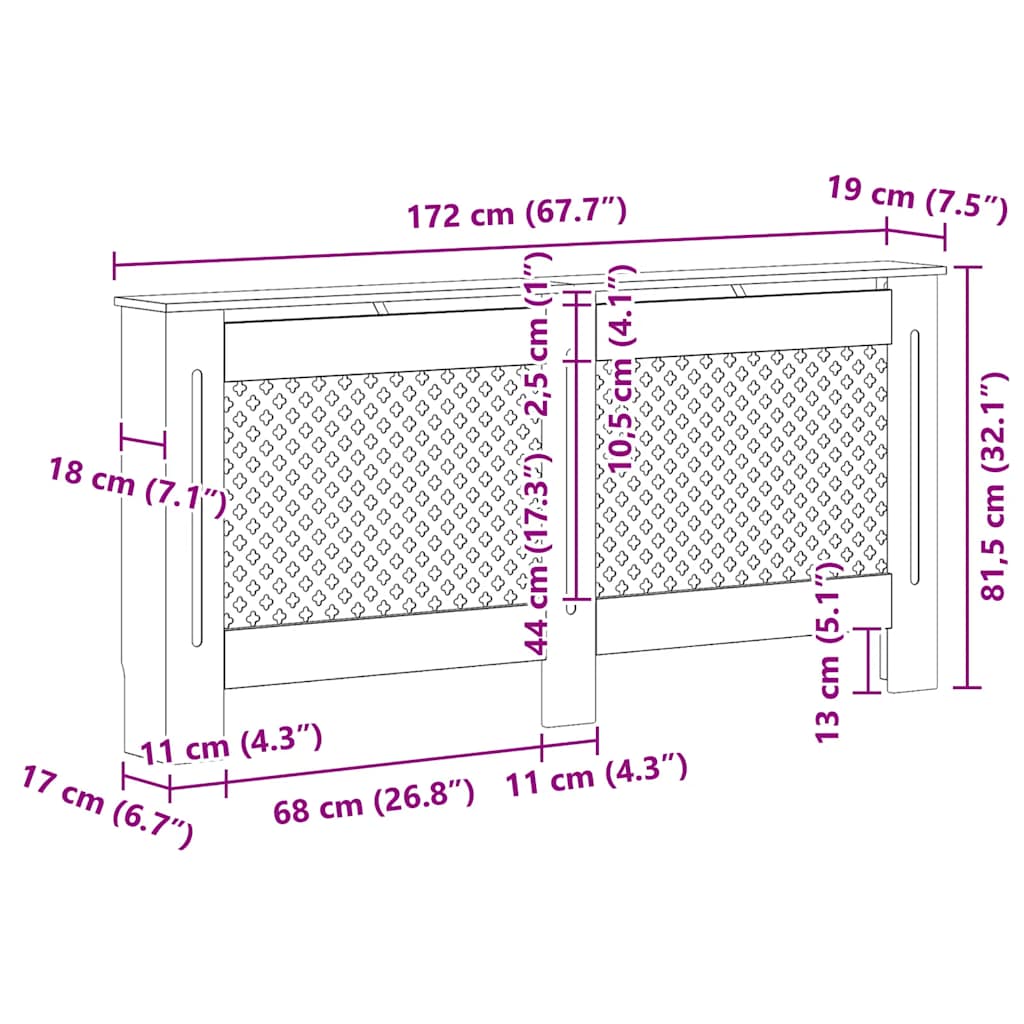 Heizkörperabdeckung Weiß 172×19×81,5 cm MDF
