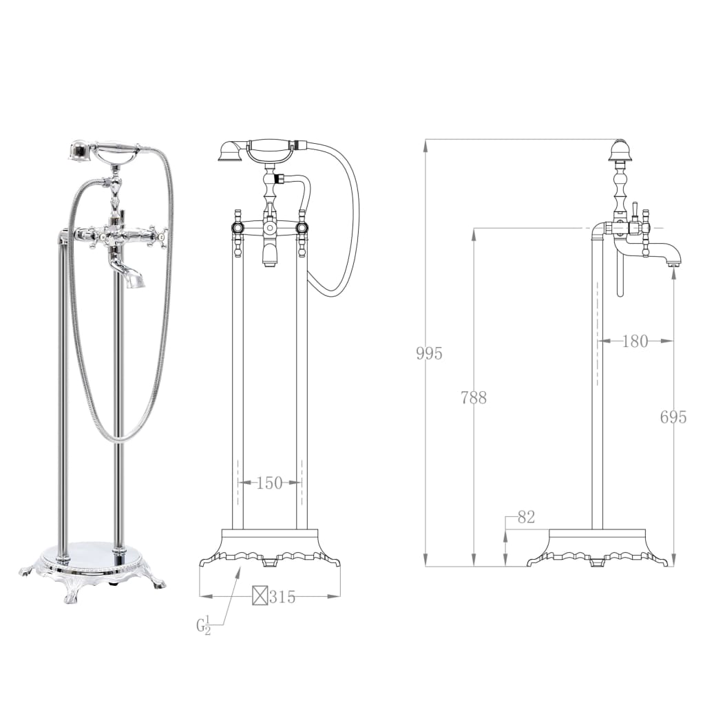 Freistehende Badewannenarmatur Edelstahl 99,5 cm Silbern