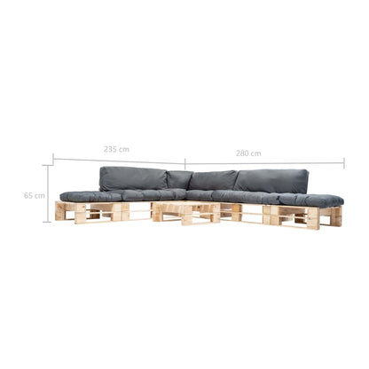 6-tlg. Paletten-Lounge-Set mit Kissen in Grau Holz