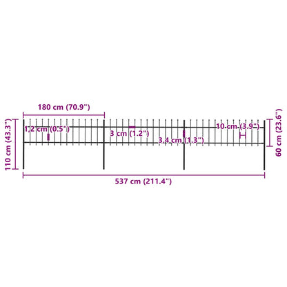 Gartenzaun mit Speerspitze Stahl 537 x 60 cm Schwarz