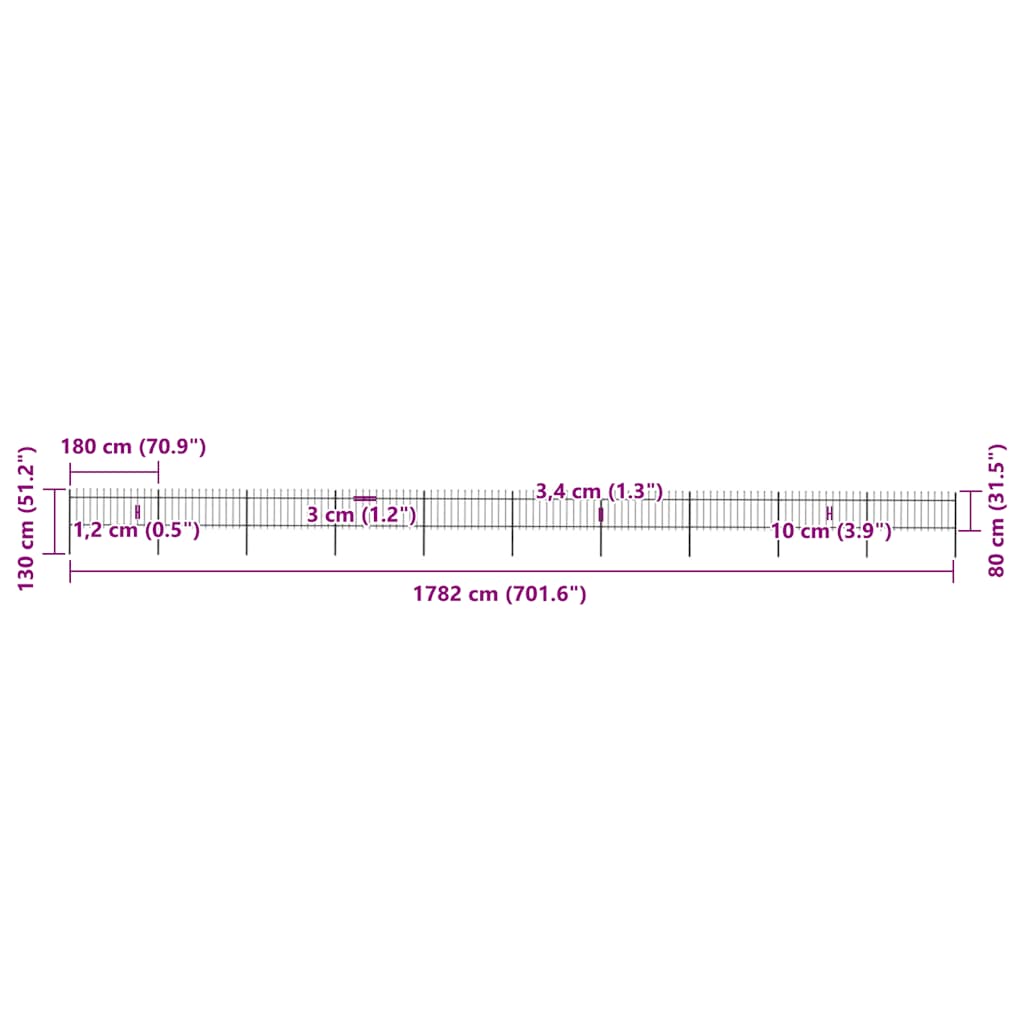 Gartenzaun mit Speerspitze Stahl 1781,5 x 80 cm Schwarz