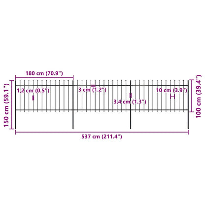 Gartenzaun mit Speerspitze Stahl 537 x 100 cm Schwarz