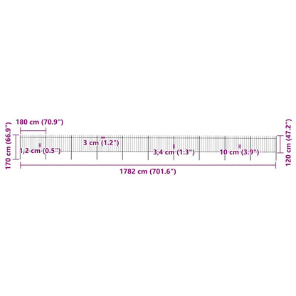Gartenzaun mit Speerspitze Stahl 1781,5 x 120 cm Schwarz