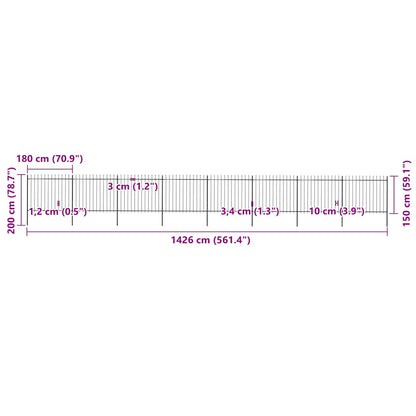 Gartenzaun mit Speerspitze Stahl 1426 x 150 cm Schwarz