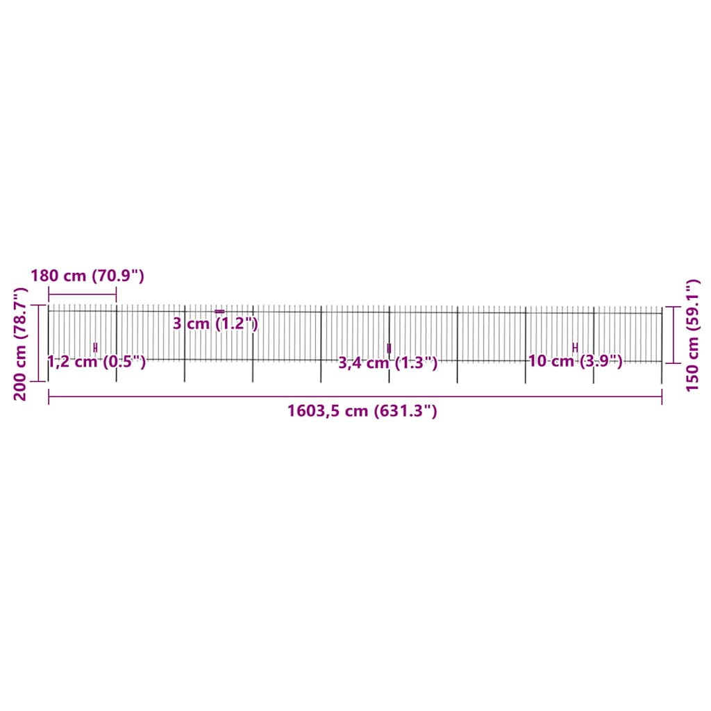 Gartenzaun mit Speerspitze Stahl 1603,5 x 150 cm Schwarz