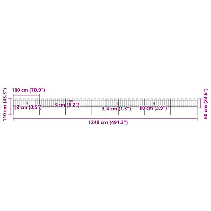 Gartenzaun mit Bögen Stahl 1248 x 60 cm Schwarz