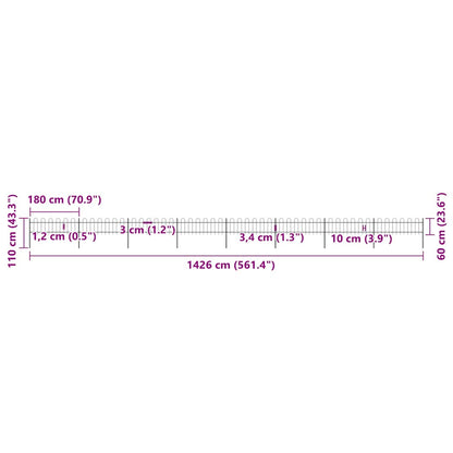 Gartenzaun mit Bögen Stahl 1426 x 60 cm Schwarz