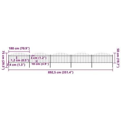 Gartenzaun mit Speerspitze Stahl 892,5 x 75 cm Schwarz