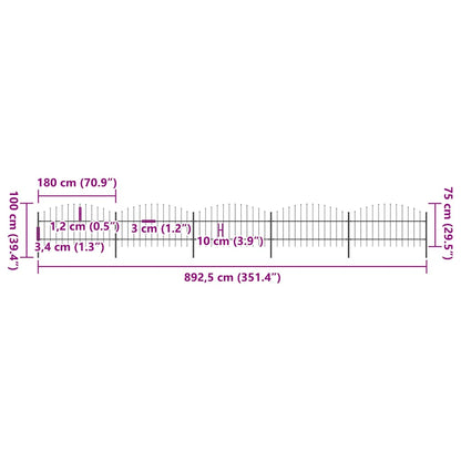 Gartenzaun mit Speerspitze Stahl 892,5 x 100 cm Schwarz