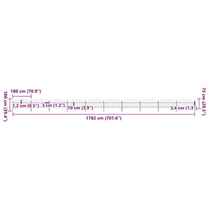 Gartenzaun mit Speerspitze Stahl 1781,5 x 100 cm Schwarz
