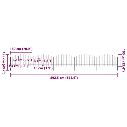 Gartenzaun mit Speerspitze Stahl 892,5 x 125 cm Schwarz