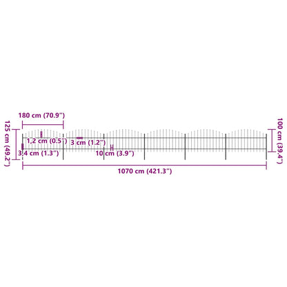 Gartenzaun mit Speerspitze Stahl 1070 x 125 cm Schwarz