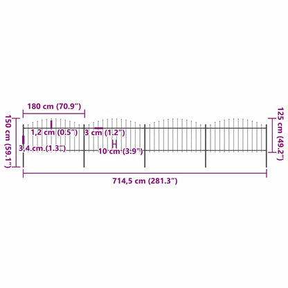 Gartenzaun mit Speerspitze Stahl 714,5 x 150 cm Schwarz