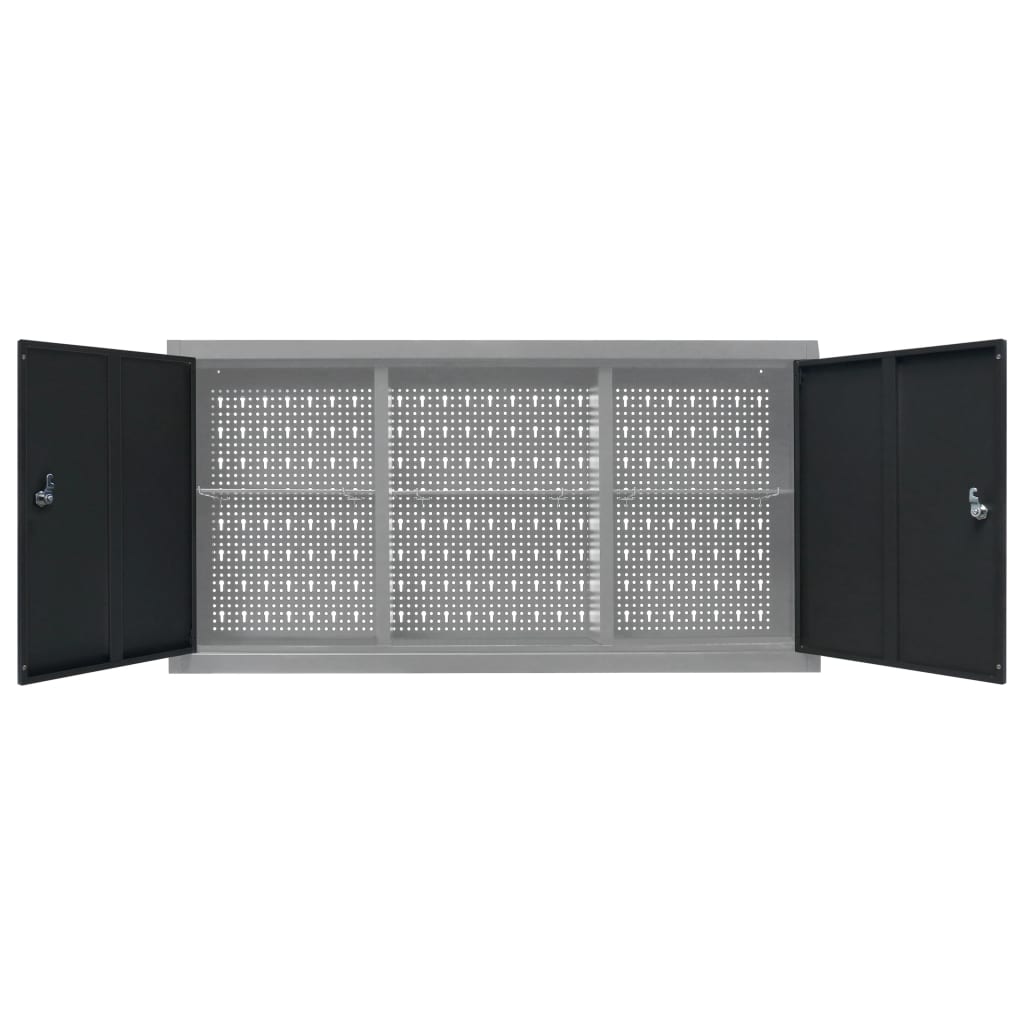 Wand-Werkzeugschrank Industrie-Stil Metall Grau und Schwarz