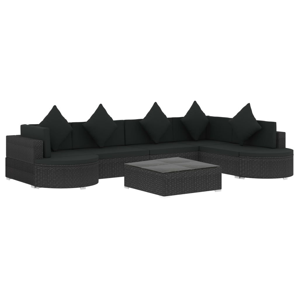 8-tlg. Garten-Lounge-Set mit Auflagen Poly Rattan Schwarz
