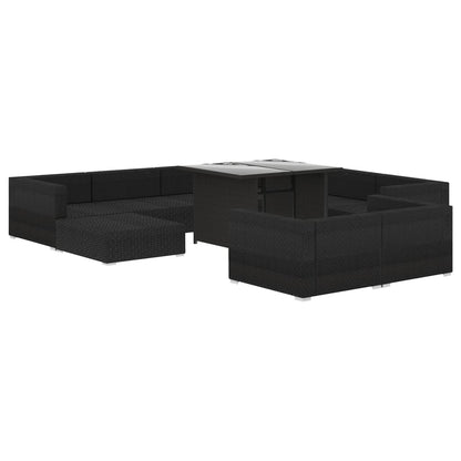 10-tlg. Garten-Lounge-Set mit Auflagen Poly Rattan Schwarz