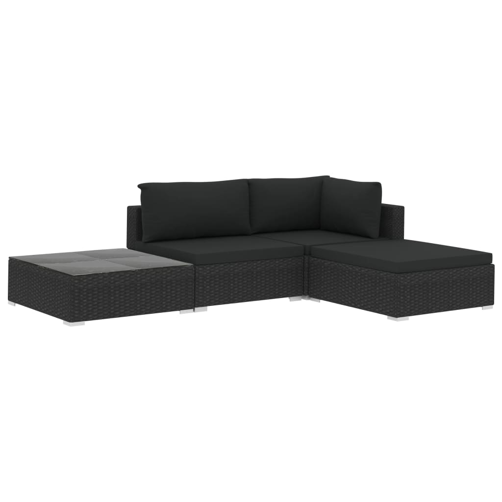 4-tlg. Garten-Lounge-Set mit Auflagen Poly Rattan Schwarz