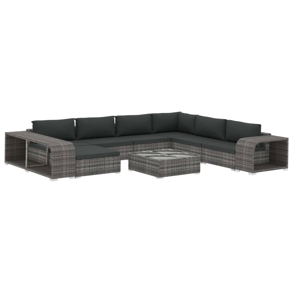 10-tlg. Garten-Lounge-Set mit Auflagen Poly Rattan Grau
