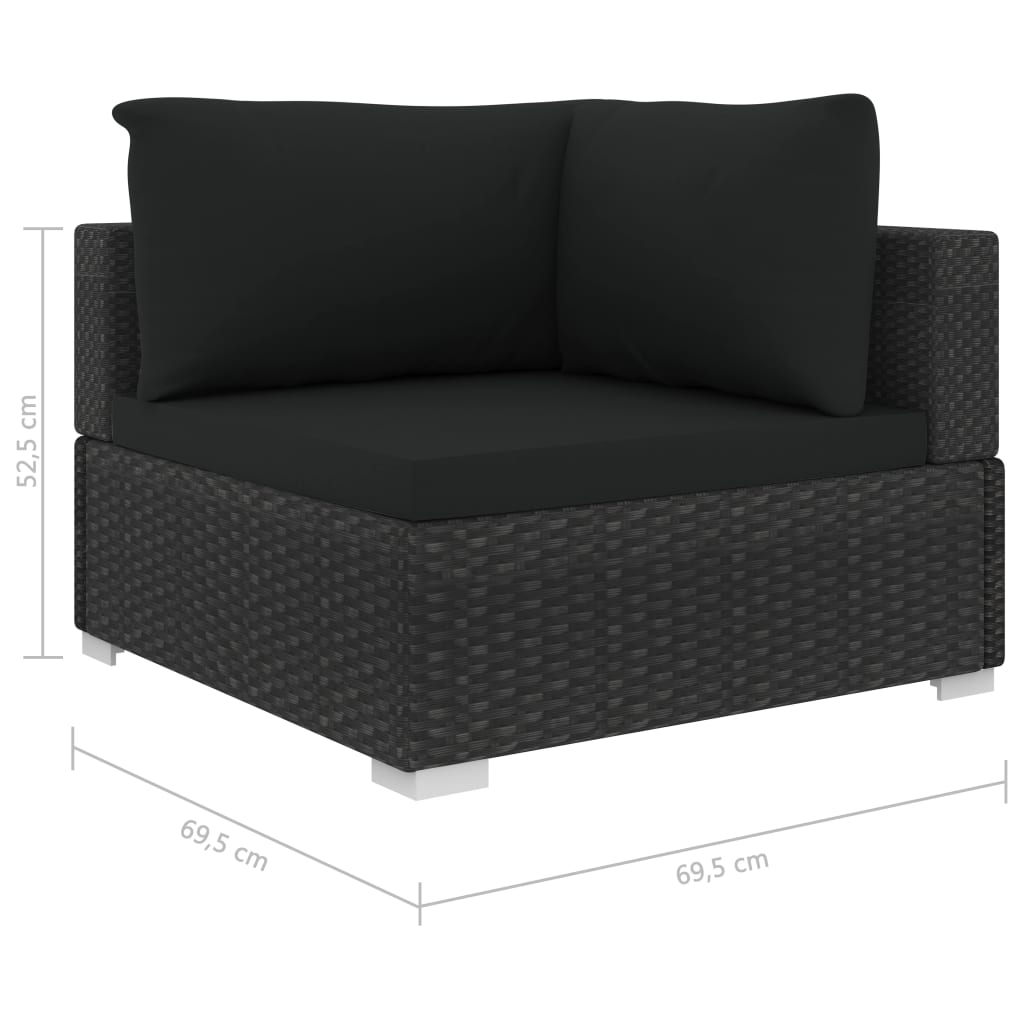 11-tlg. Garten-Lounge-Set mit Auflagen Poly Rattan Schwarz