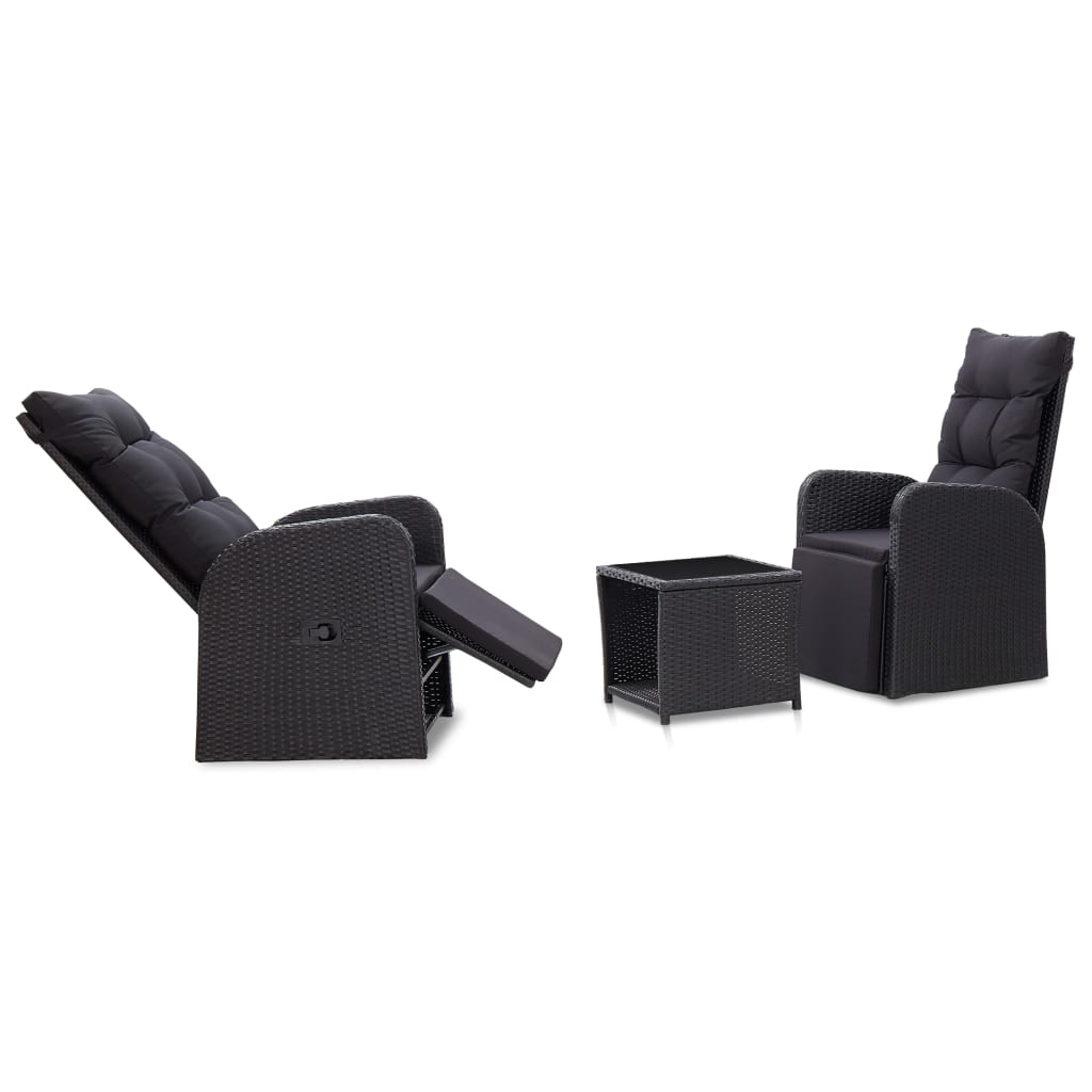 3-tlg. Bistro-Set mit Auflagen Poly Rattan Schwarz