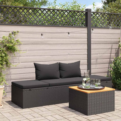 Sonnenliege mit Auflage Poly Rattan Schwarz