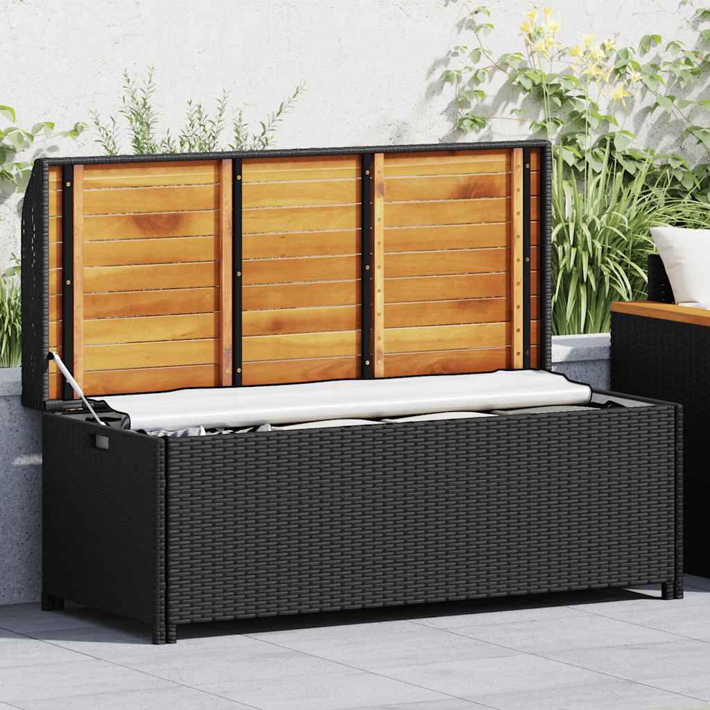 Sitzbank mit Stauraum 120 cm Poly Rattan Schwarz