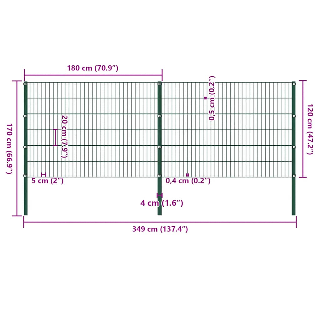 Zaunelement mit Pfosten Eisen 349 x 120 cm Grün