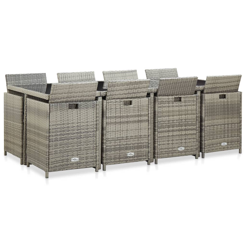 13-tlg. Garten-Essgruppe mit Auflagen Poly Rattan Grau