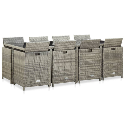 13-tlg. Garten-Essgruppe mit Auflagen Poly Rattan Grau