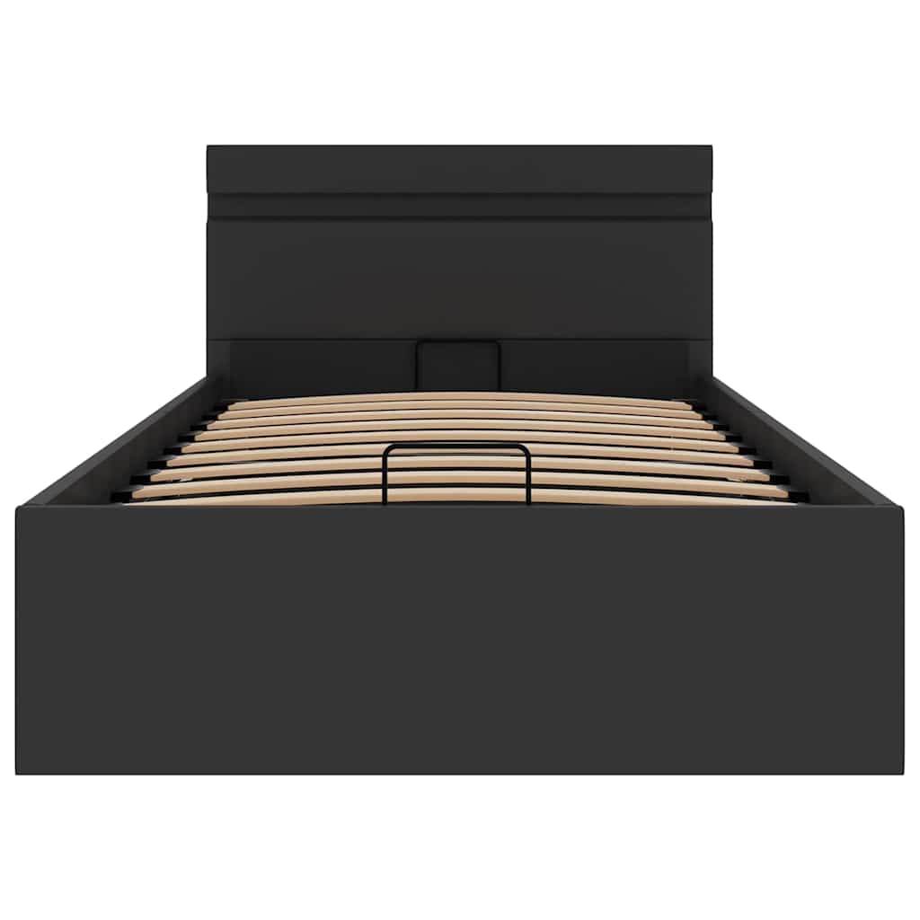 Bett mit Bettkasten Hydraulisch LED Schwarz Kunstleder 90x200cm