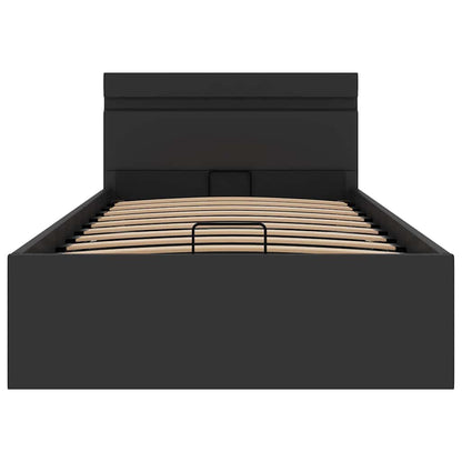 Bett mit Bettkasten Hydraulisch LED Schwarz Kunstleder 90x200cm
