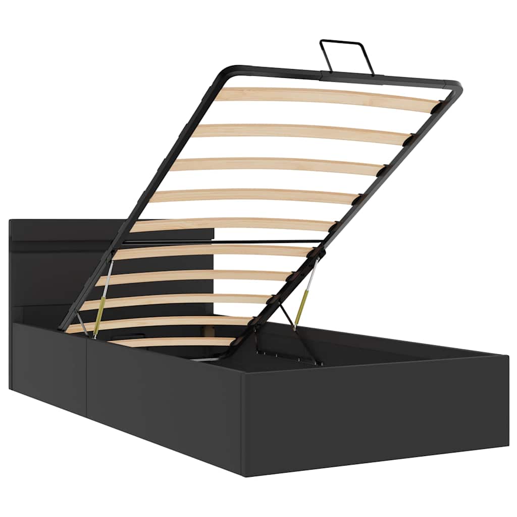 Bett mit Bettkasten Hydraulisch LED Schwarz Kunstleder 90x200cm