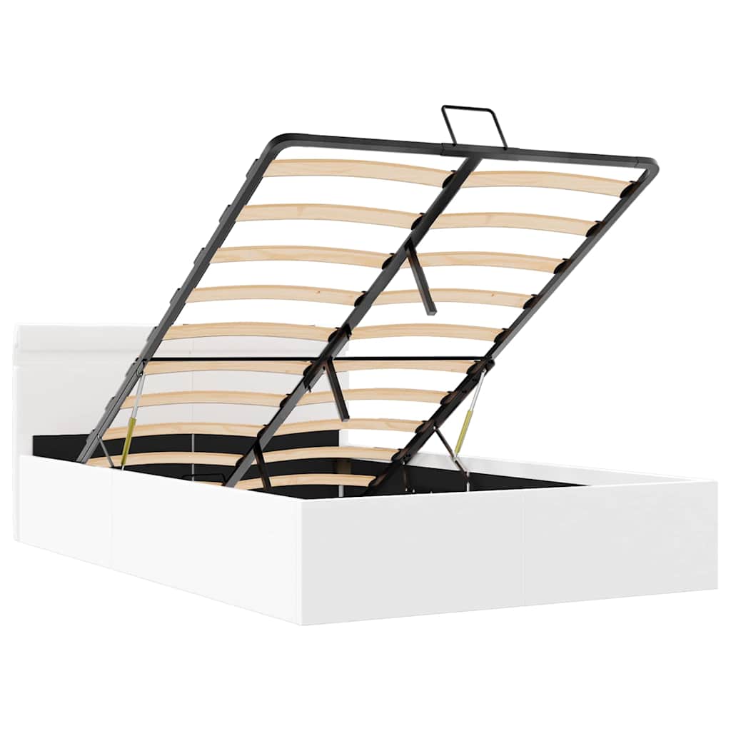 Bett mit Bettkasten Hydraulisch LED Weiß Kunstleder 120x200 cm