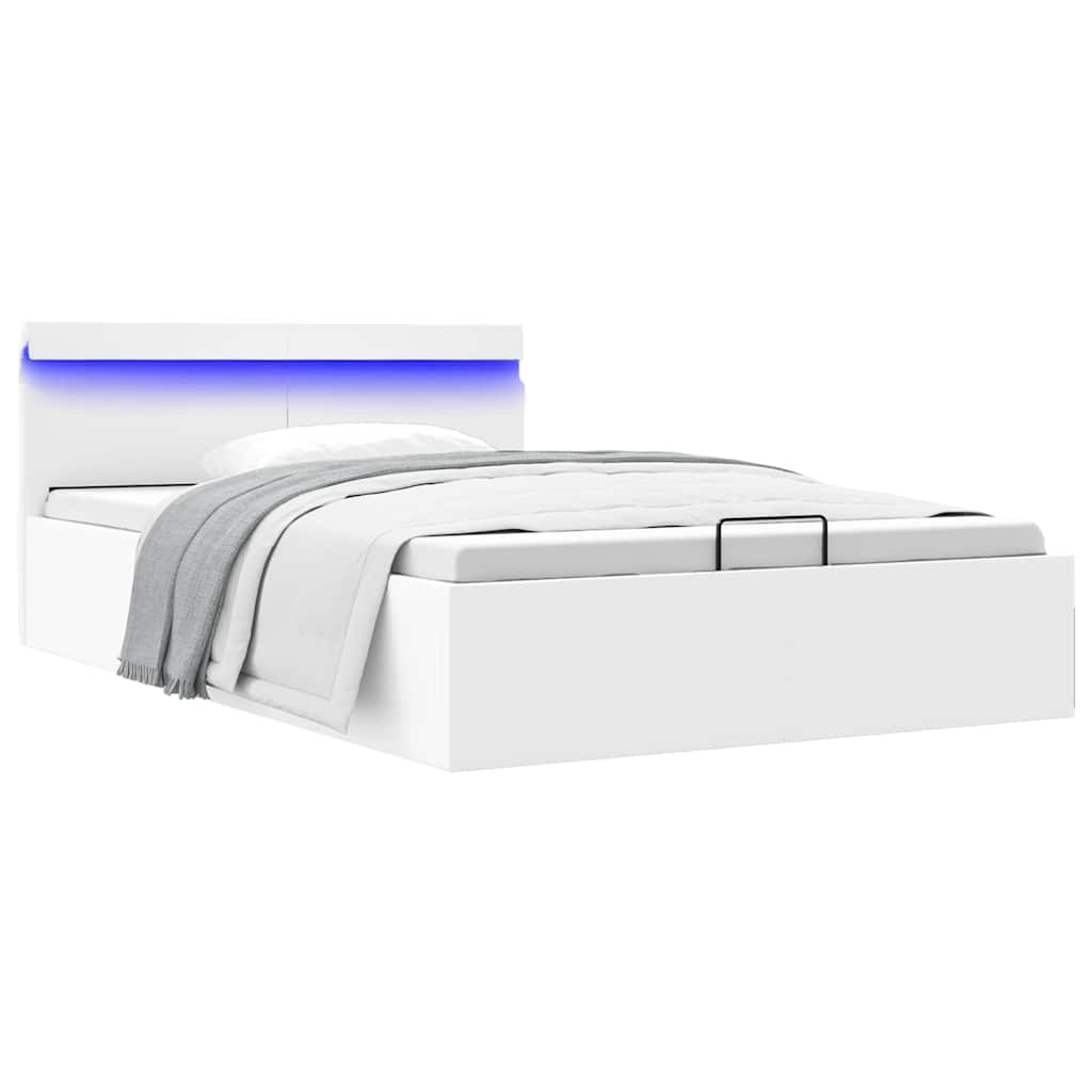 Bett mit Bettkasten Hydraulisch LED Weiß Kunstleder 120x200 cm