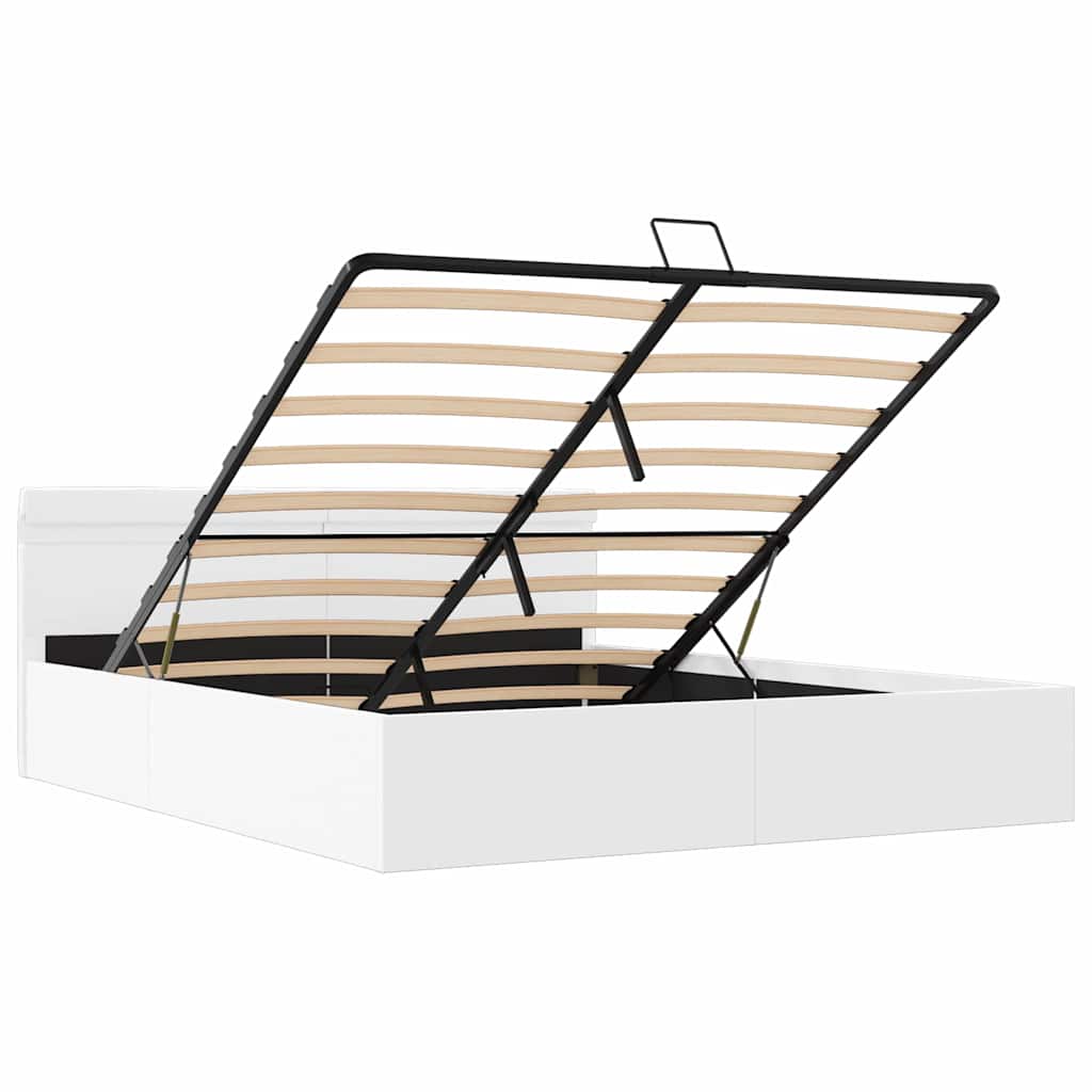 Bett mit Bettkasten Hydraulisch LED Weiß Kunstleder 160x200 cm