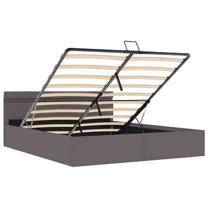 Bett mit Bettkasten Hydraulisch LED Grau Kunstleder 160x200 cm