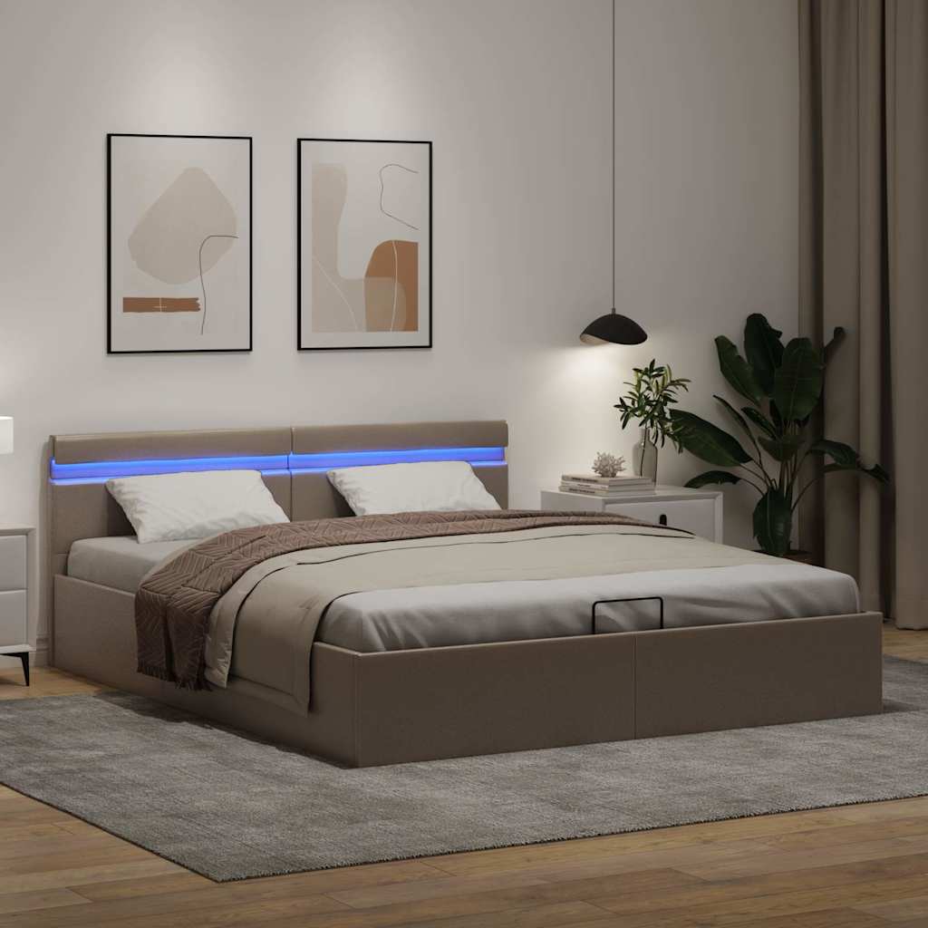 Stauraumbett mit LED Cappuccino-Braun Kunstleder 180×200cm