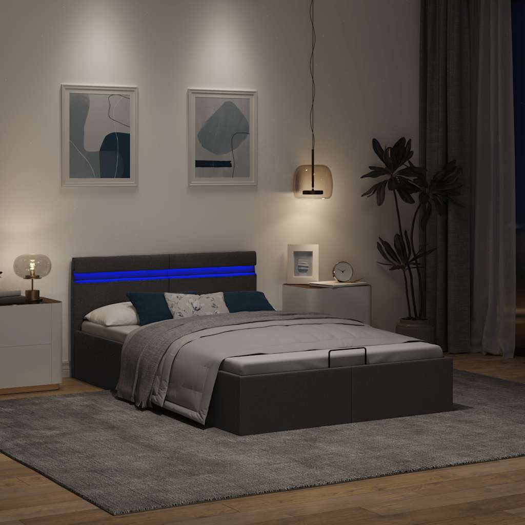 Bett mit Bettkasten Hydraulisch LED Dunkelgrau Stoff 140x200 cm