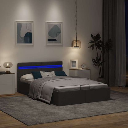 Bett mit Bettkasten Hydraulisch LED Dunkelgrau Stoff 140x200 cm