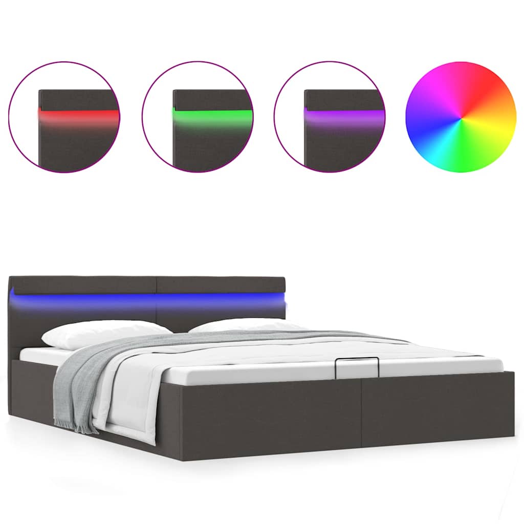 Stauraumbett Hydraulisch mit LED Dunkelgrau Stoff 160×200 cm