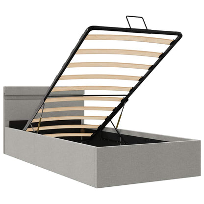 Bett mit Bettkasten Hydraulisch LED Hellgrau Stoff 90x200 cm