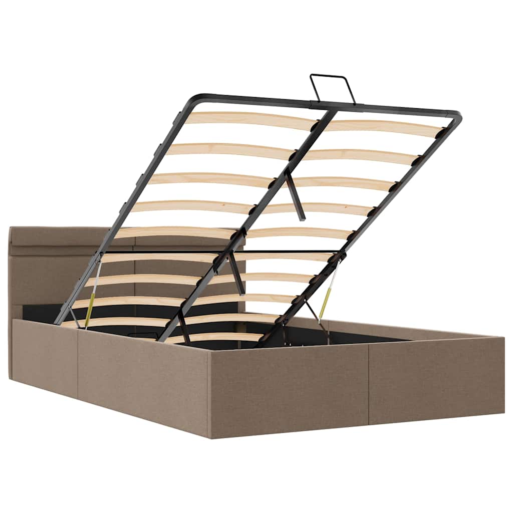 Bett mit Bettkasten Hydraulisch mit LED Taupe Stoff 120x200 cm