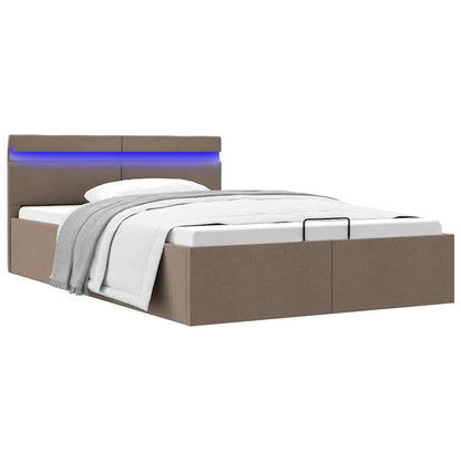 Bett mit Bettkasten Hydraulisch mit LED Taupe Stoff 120x200 cm