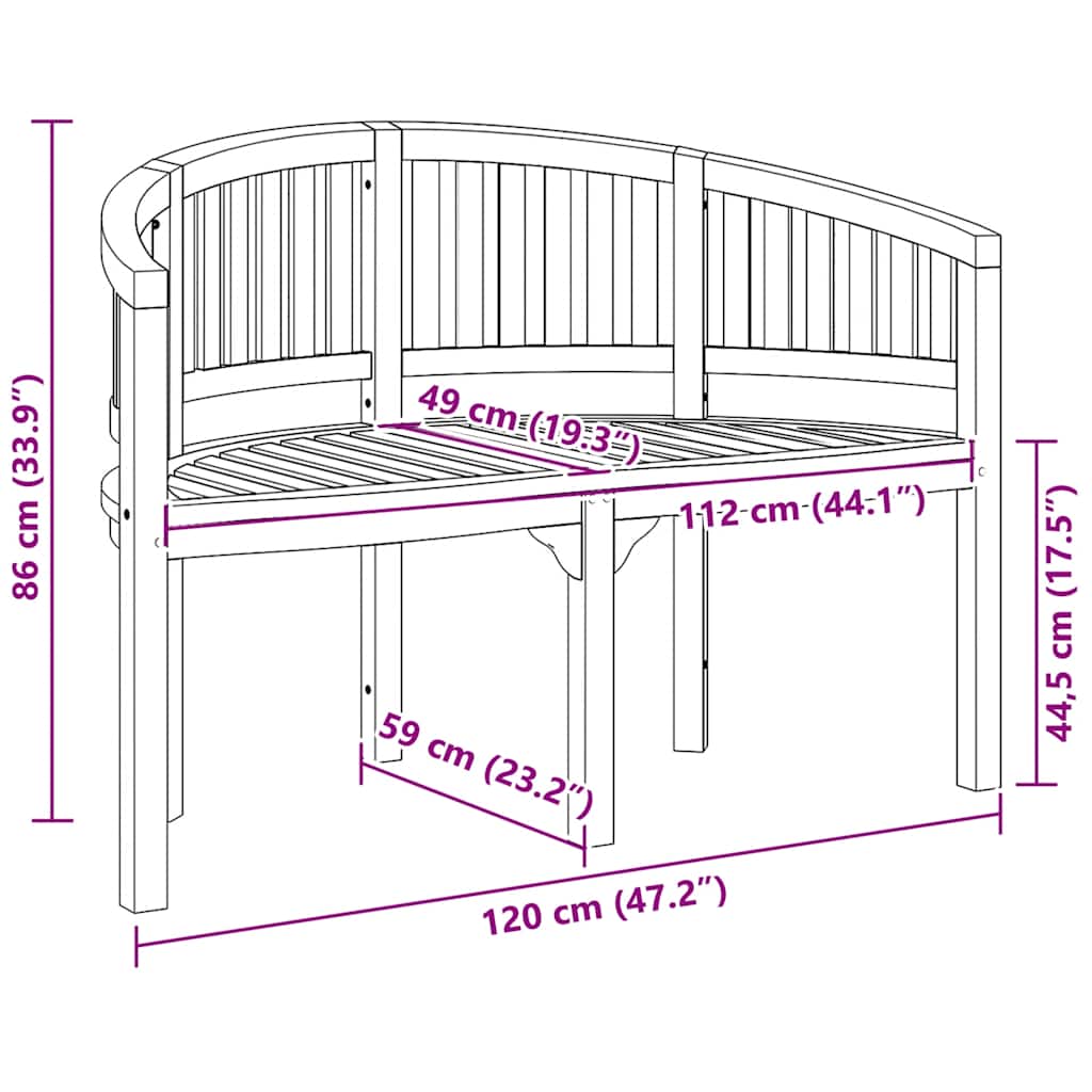 Bananenbank 120 cm Massivholz Teak