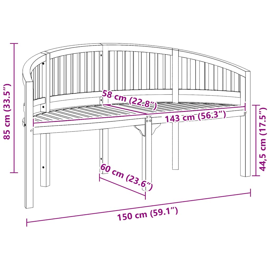 Bananenbank 151 cm Massivholz Teak