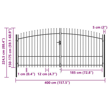 Doppelflügel-Gartentor mit Speerspitzen 400 x 225 cm
