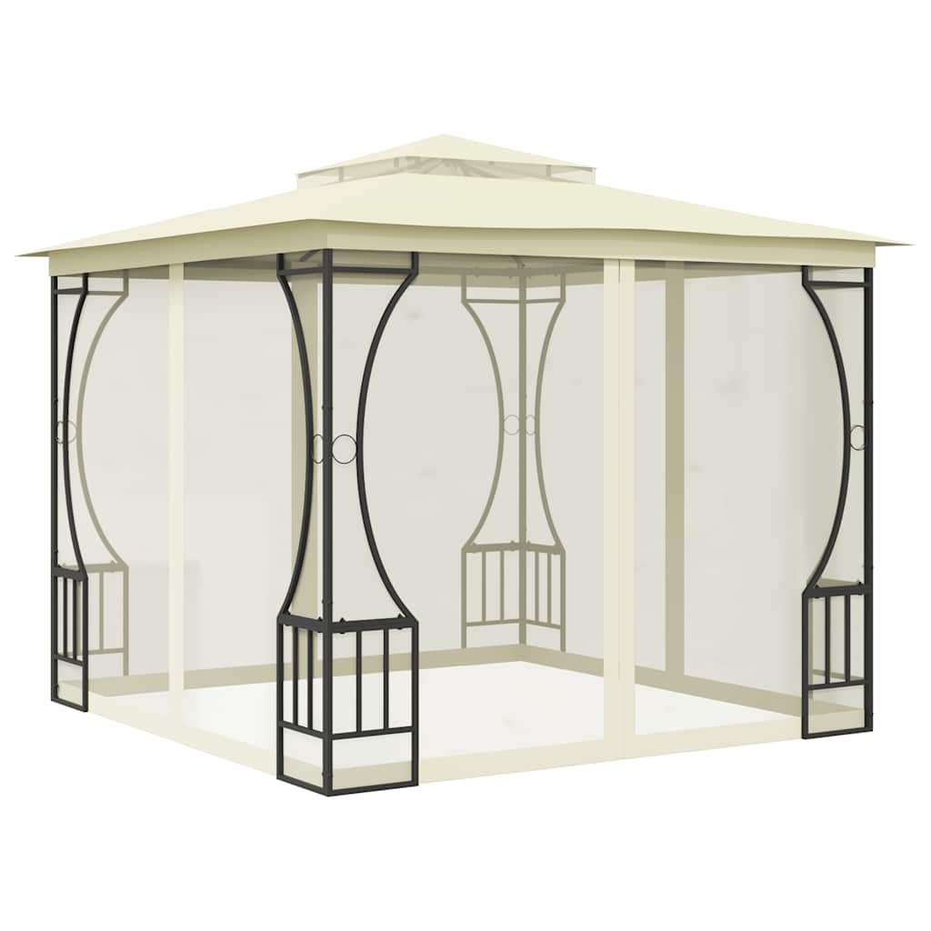 Pavillon mit Netz 300x300x265 cm Creme