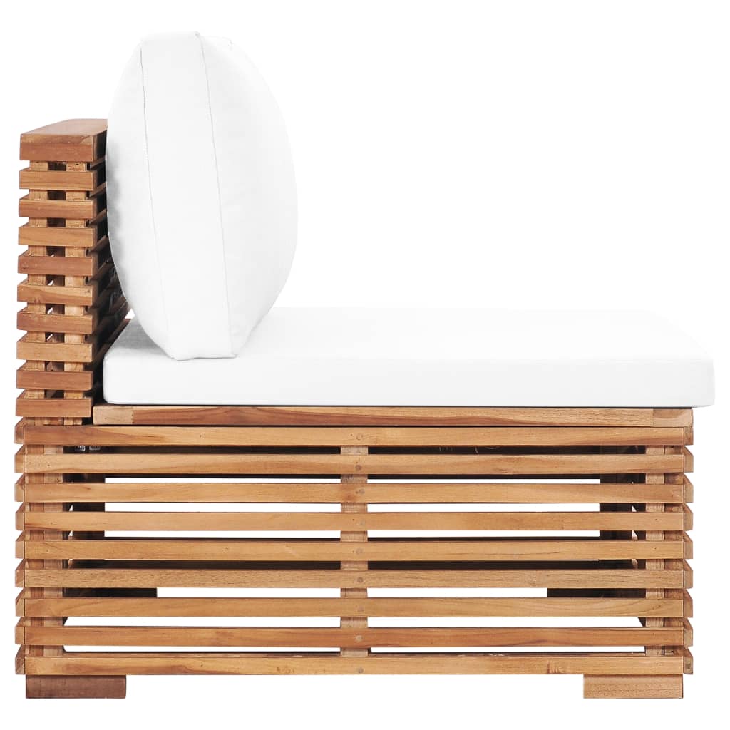 Garten-Mittelsofa mit Cremeweißer Auflage Massivholz Teak