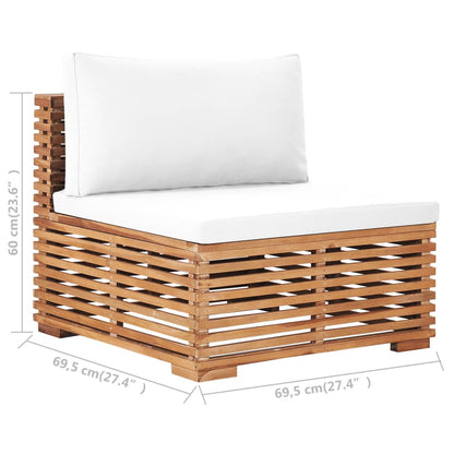 Garten-Mittelsofa mit Cremeweißer Auflage Massivholz Teak